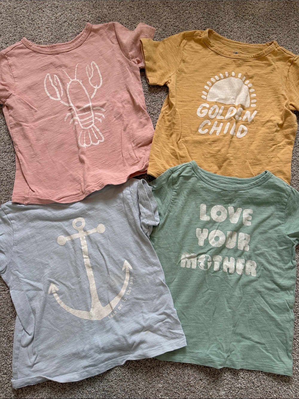 Kids Short Sleeve Graphic Tees - Pink, Mustard, Light Blue, Seafoam